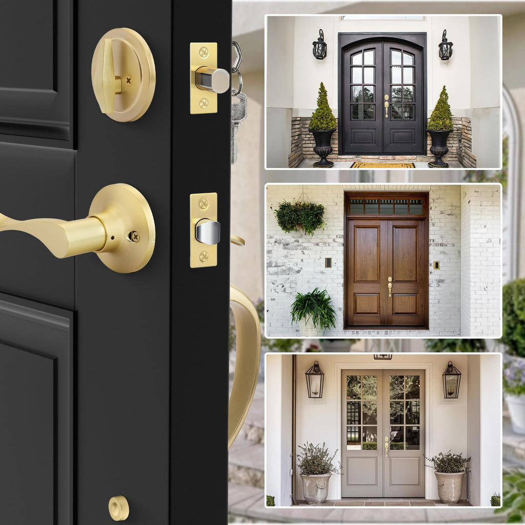 Gold Front Door Handle and Deadbolt Set, Front Door Lock Set