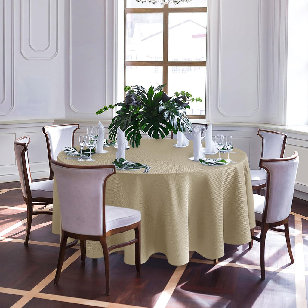 Textured Round Tablecloth-Fabric Water Resistant Table Cloths-Natural 90"