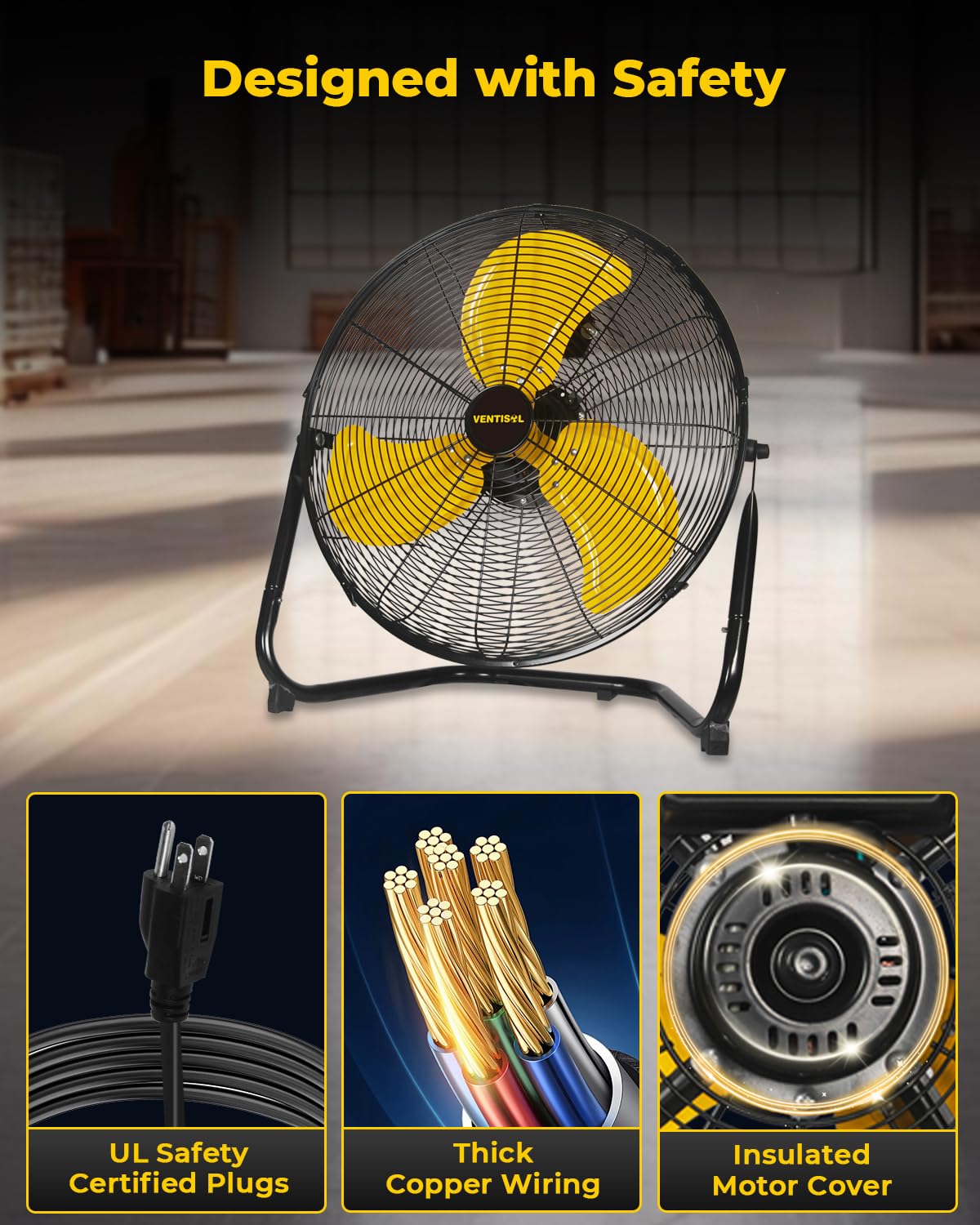 18 Inch Portable Floor Fan, 3 Speed Metal Industrial Shop Fans with 360° Tilt, 4100 CFM High Velocity Heavy Duty Fan