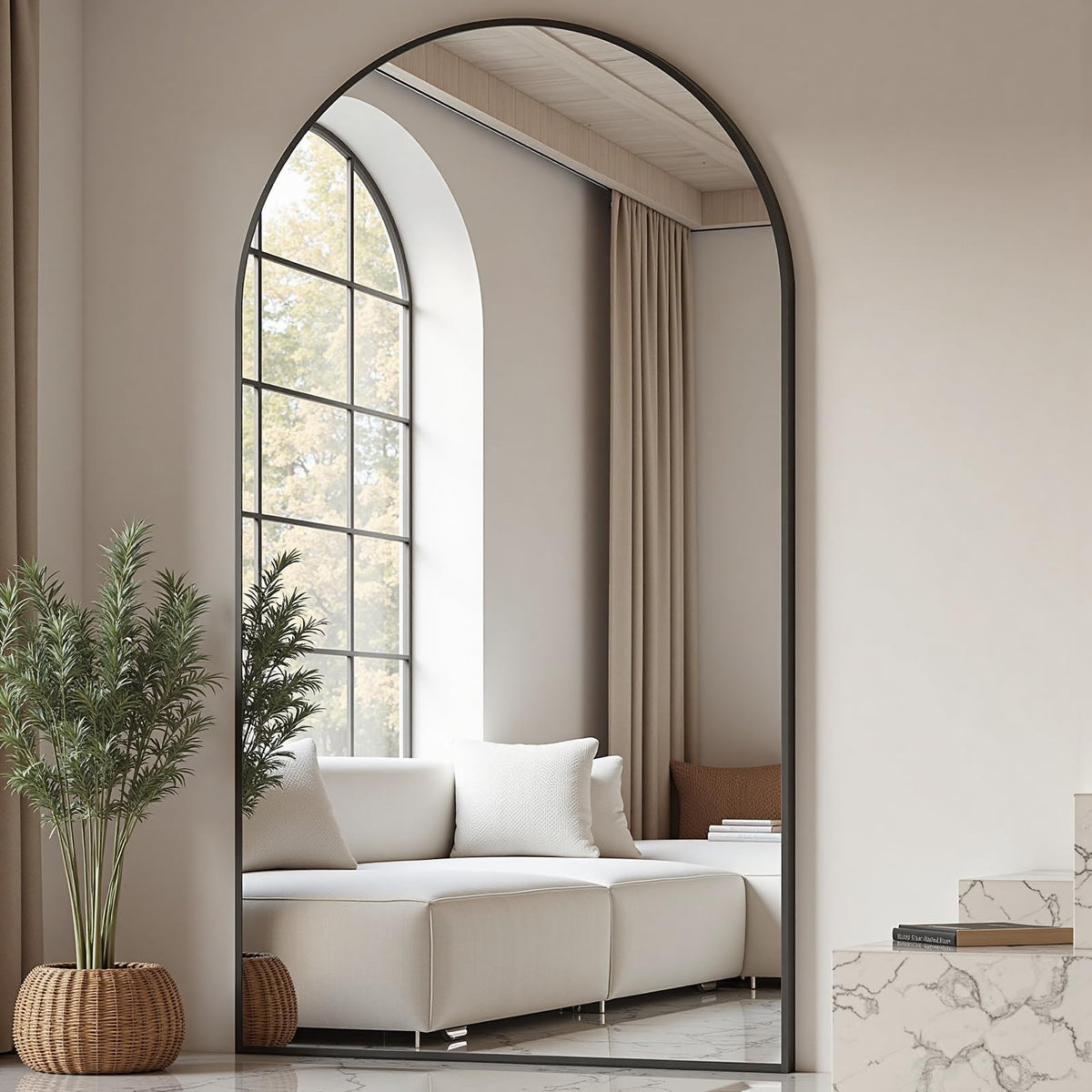 Arched Full Length Mirror, 76"x34" Free Standing Floor Mirror, Black