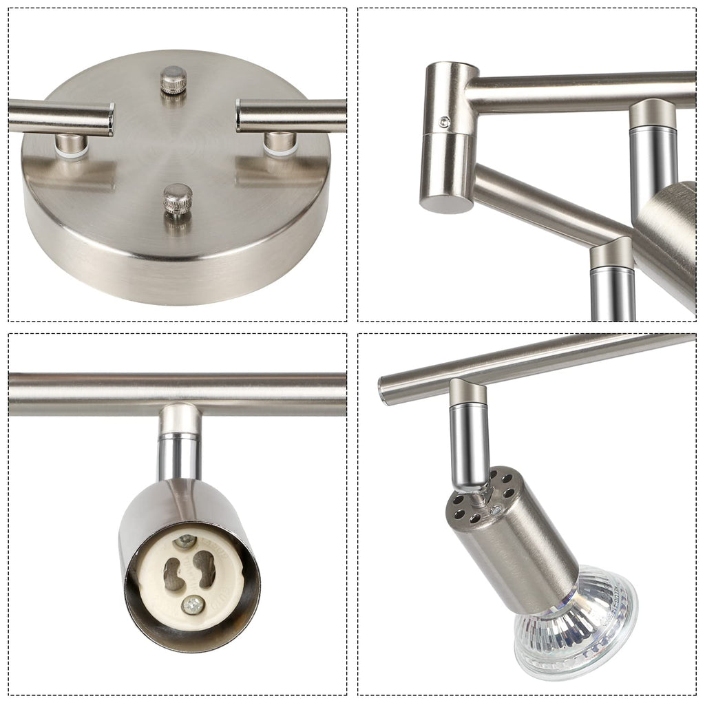 LED Track Lighting Kit, 54.13'' Matt Nickel 8 Way Ceiling Spot Lighting, Flexibly Rotatable Light Head, Modern Track