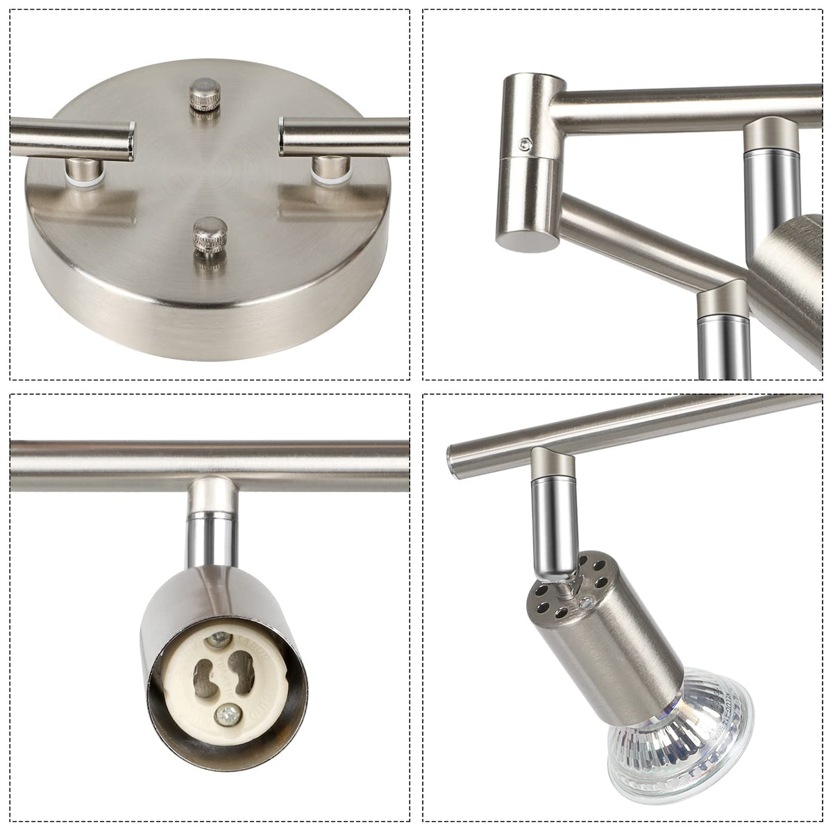 LED Track Lighting Kit, 54.13'' Matt Nickel 8 Way Ceiling Spot Lighting, Flexibly Rotatable Light Head, Modern Track