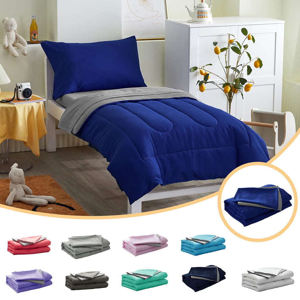 4 Pieces Toddler Bedding Set Ultra Soft and Breathable Toddler Sheet Set - Includes Comforter, Flat Sheet, Fitted