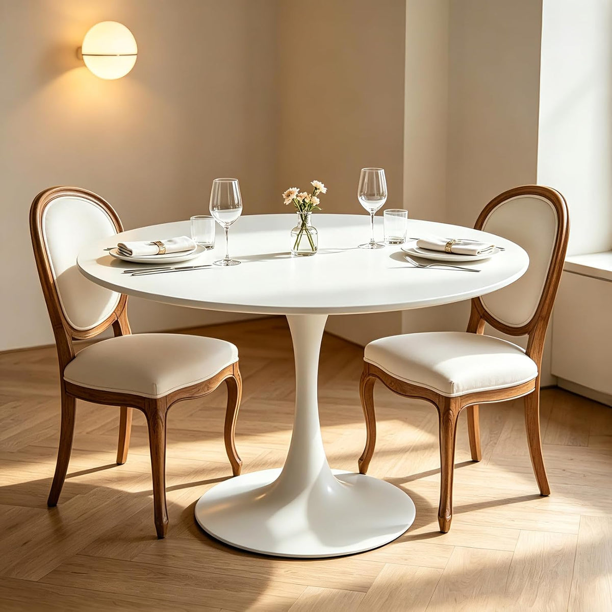 Inspired Saarinen Style Tulip Round Pedestal Dining Table — White, 42″ Round