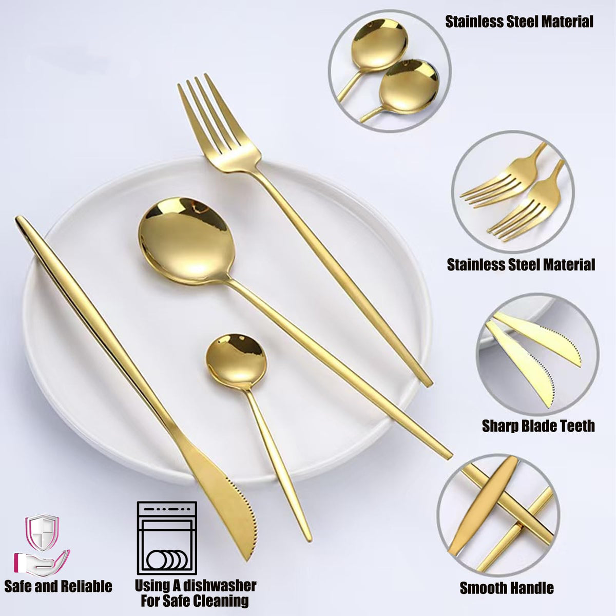 80-Piece Food Grade Gold Silverware Set, Luxury Flatware Set for 16 - Premium Stainless Steel Cutlery Set with Spoons