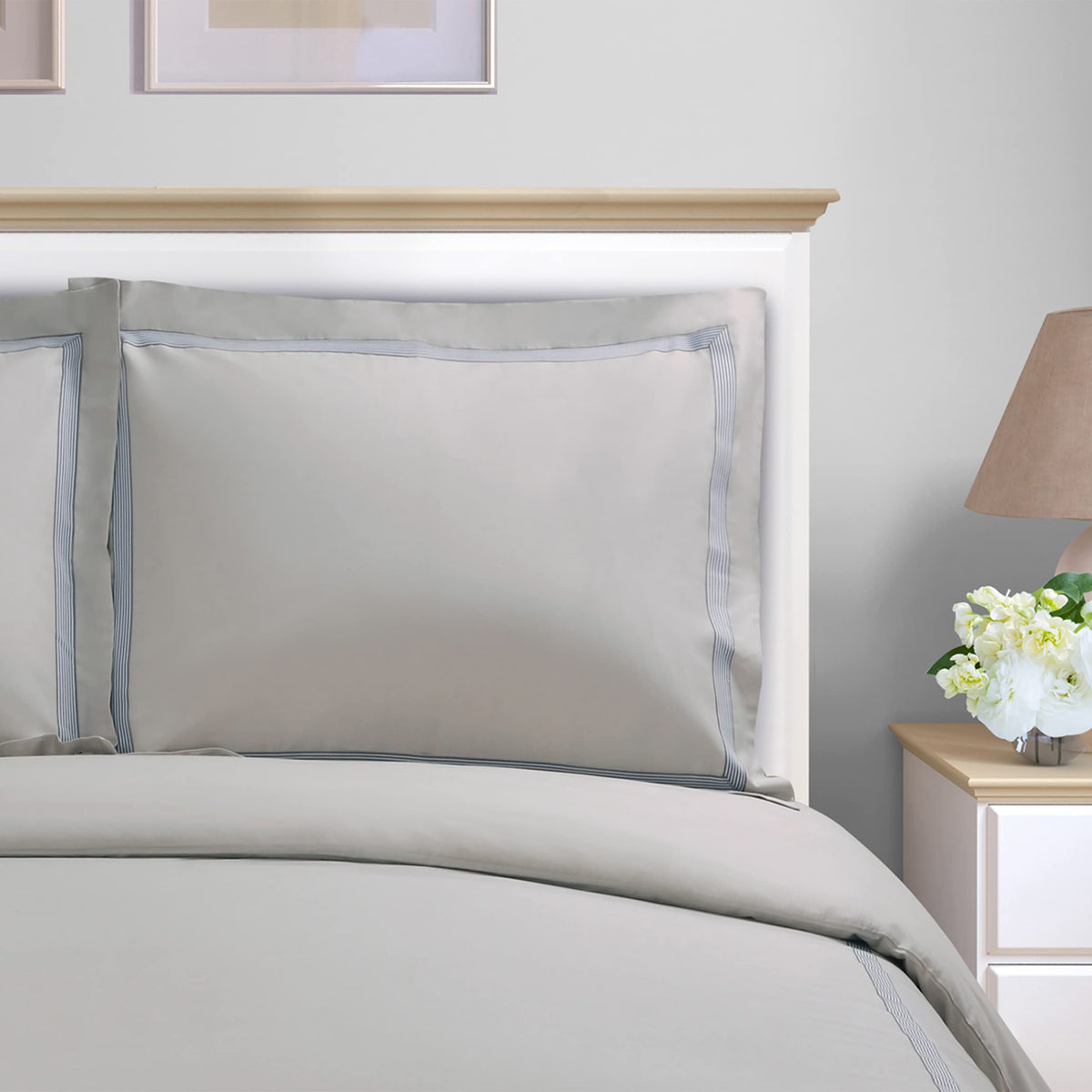 Miller Embroidered Duvet Cover Set, Long-Staple Cotton, Grey/Grey