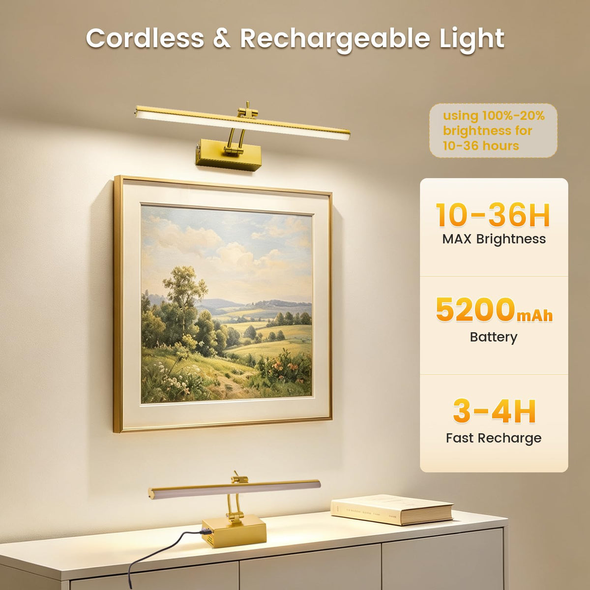 2 Pack Picture Light Battery Operated for Wall, 16" Wireless Art Lighting for Painting, 6 Colors Picture Frame Lights
