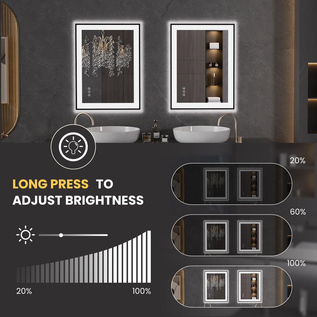 24"X32" LED Bathroom Mirror Black Framed