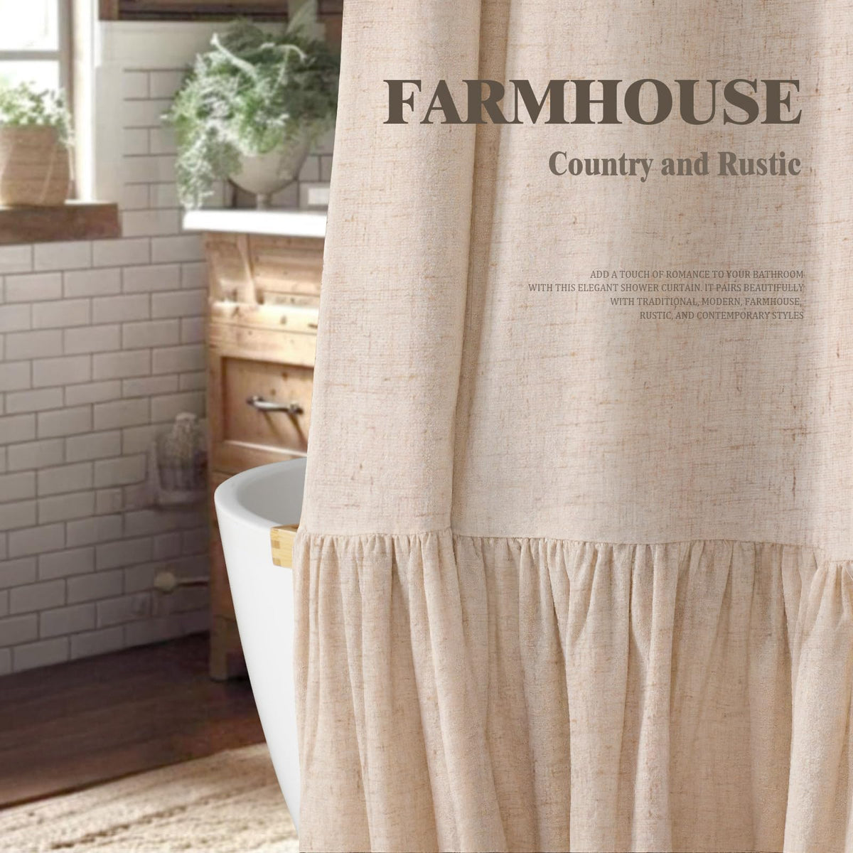 Farmhouse Ruffle Linen Beige 72" W x 72" L