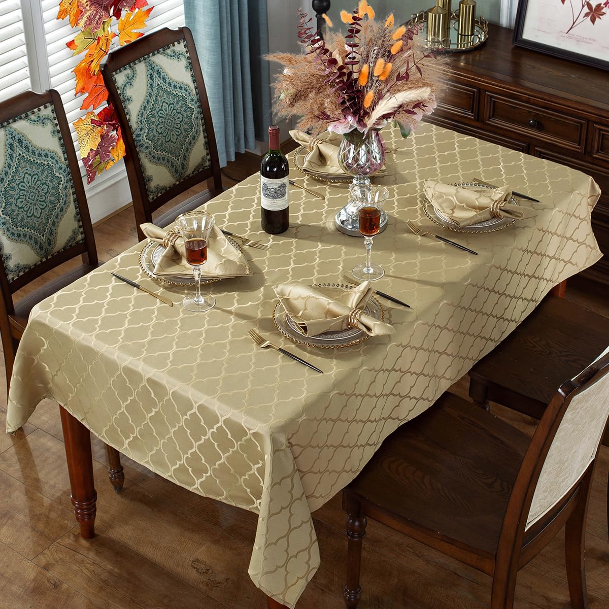 Autumn Gold Jacquard Damask Rectangle Tablecloth 60"x84"