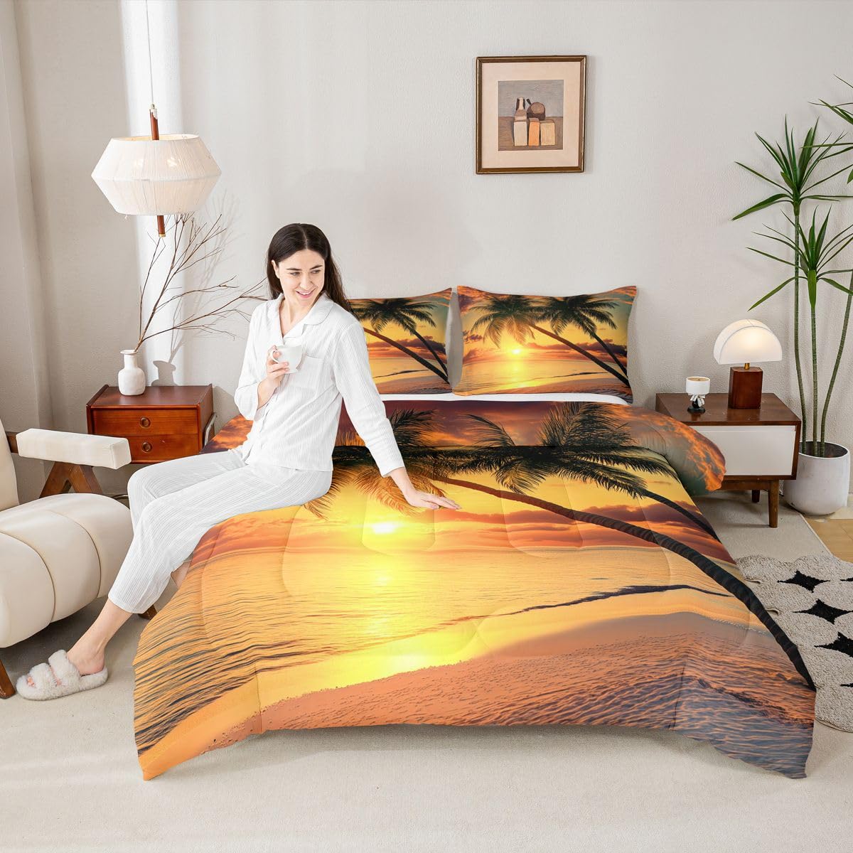 Ocean Beach Comforter Palm Tree Leaves Comforter Set