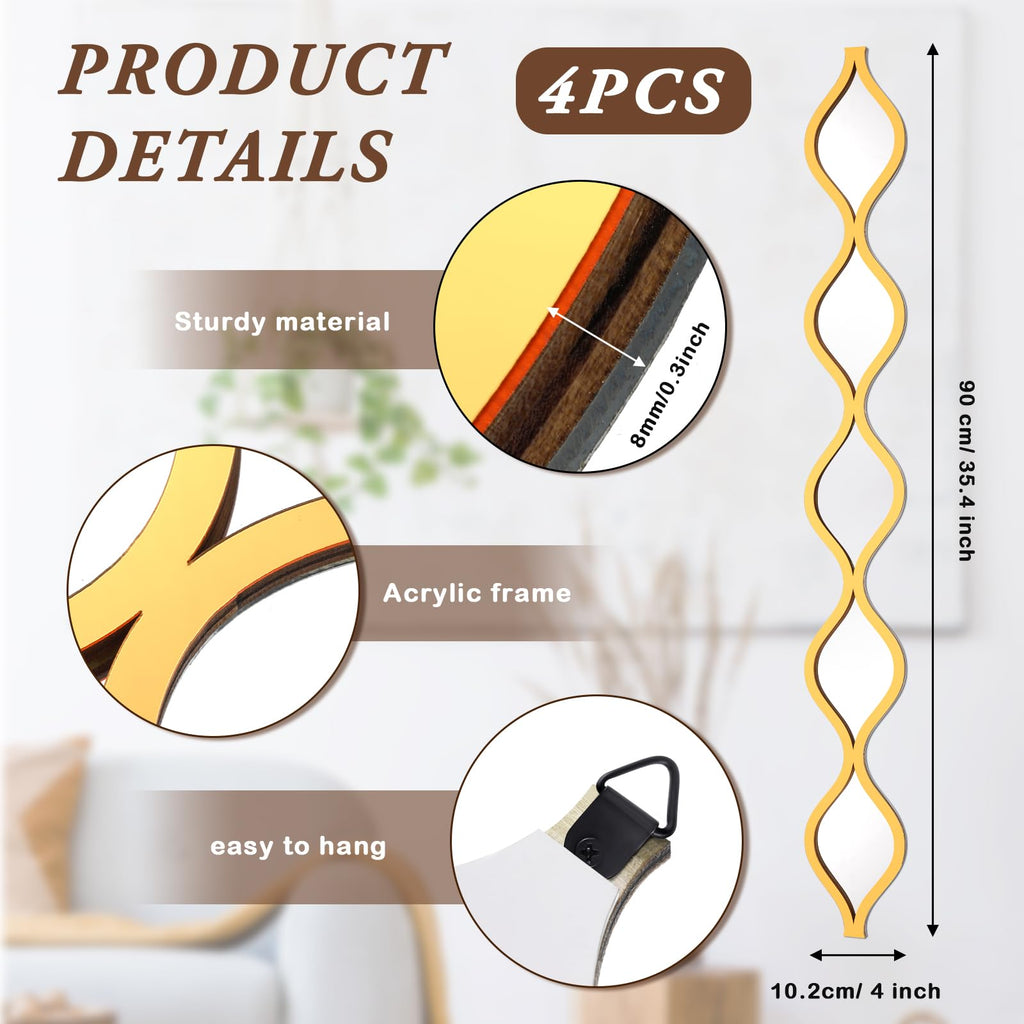 4 Pcs Teardrop Mirror Wall Art Decorative Mirror Wall Decor, Gold