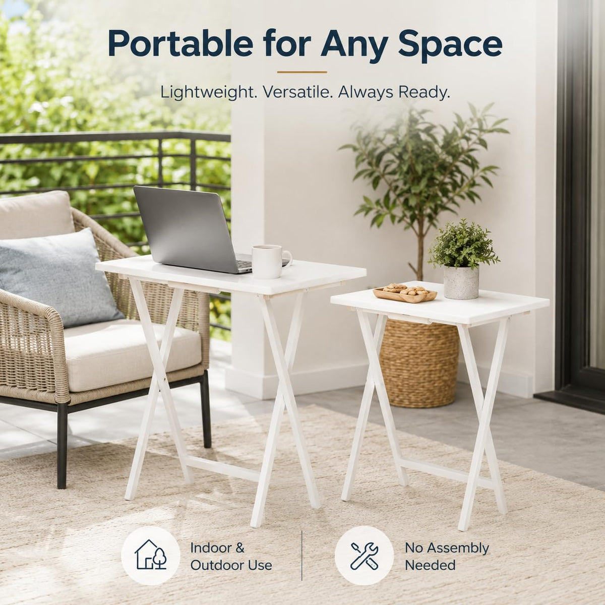 TV Tray Table Set of 2, Portable Laptop Stand for Indoor/Outdoor