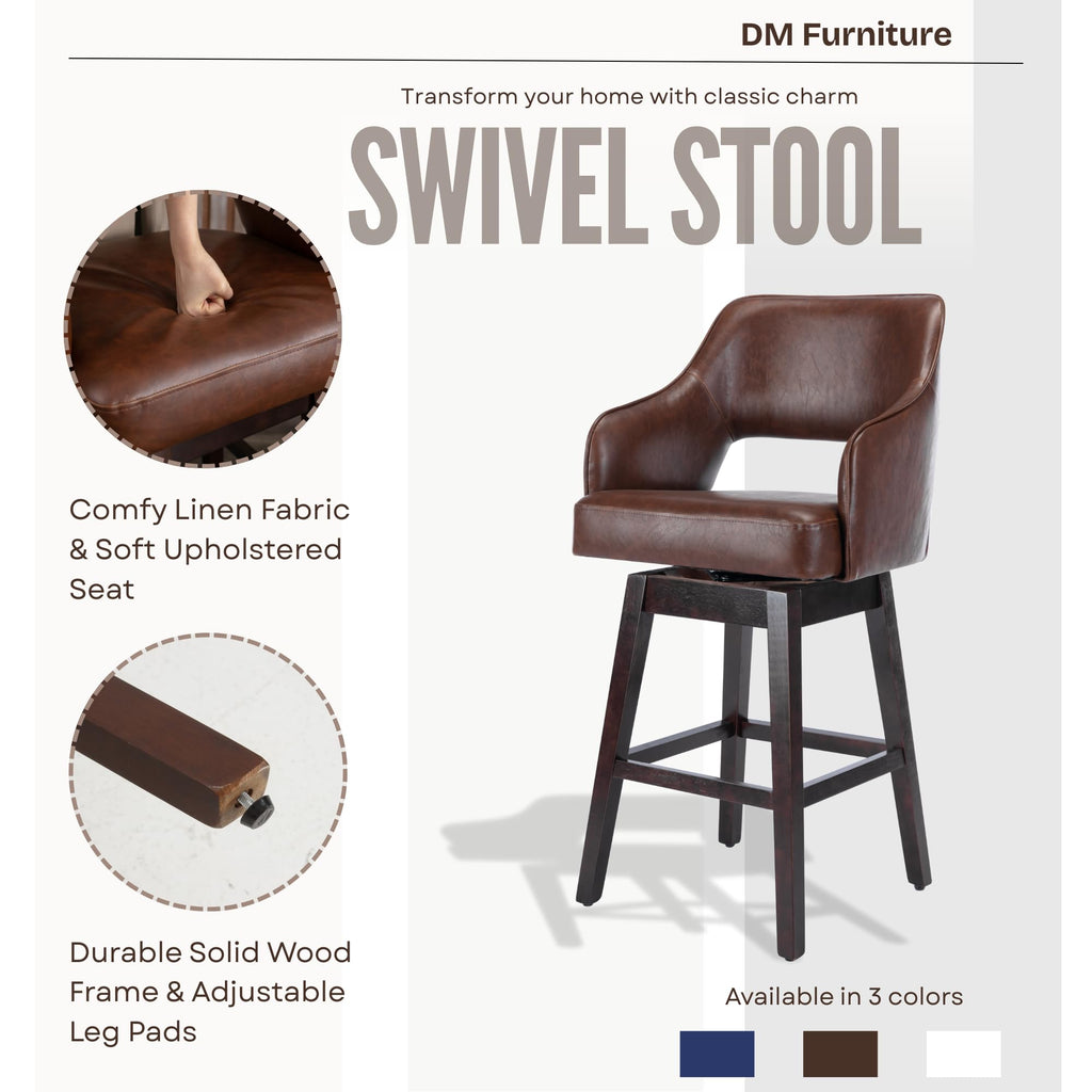 Farmhouse Swivel Counter Stools Set of 2 Island, 27" Barstools with Open Back, PU Leather Upholstered Stool Chair