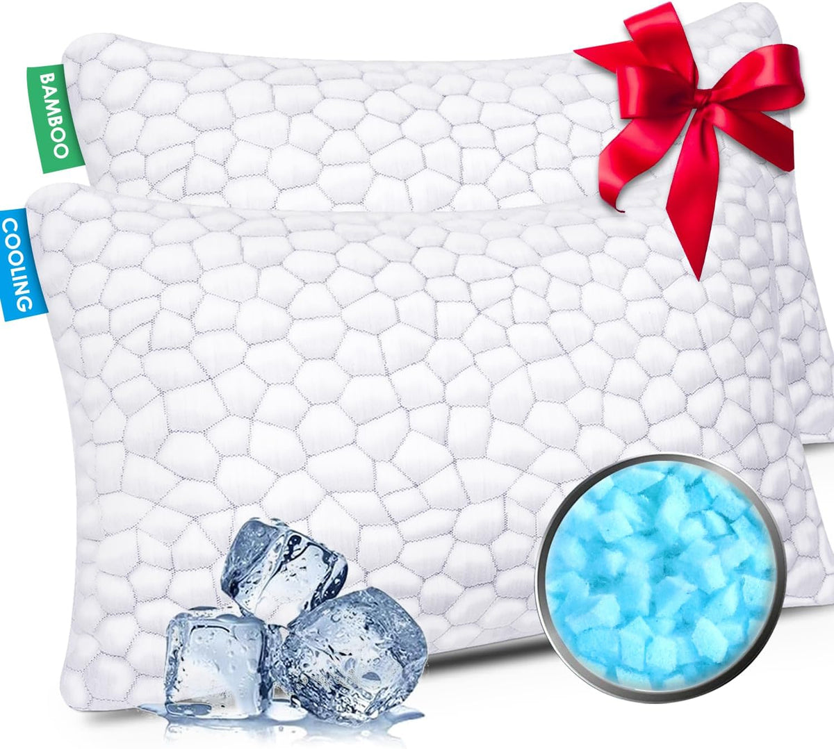 Cooling Pillows King Set of 2, CertiPUR-US Shredded Memory Foam Pillows,Soft Yet Supportive Pillow for Sleeping, Cool