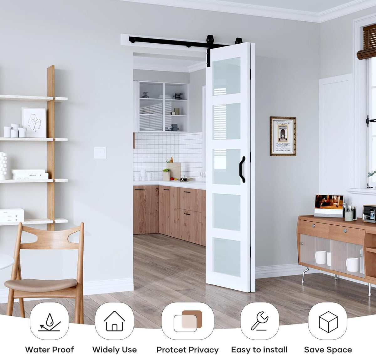42"x 84" (Double 21" x 84") Bifold Barn Door, Bifold Sliding Barn Door with Hardware Kit, Solid MDF Wood Slab Covered