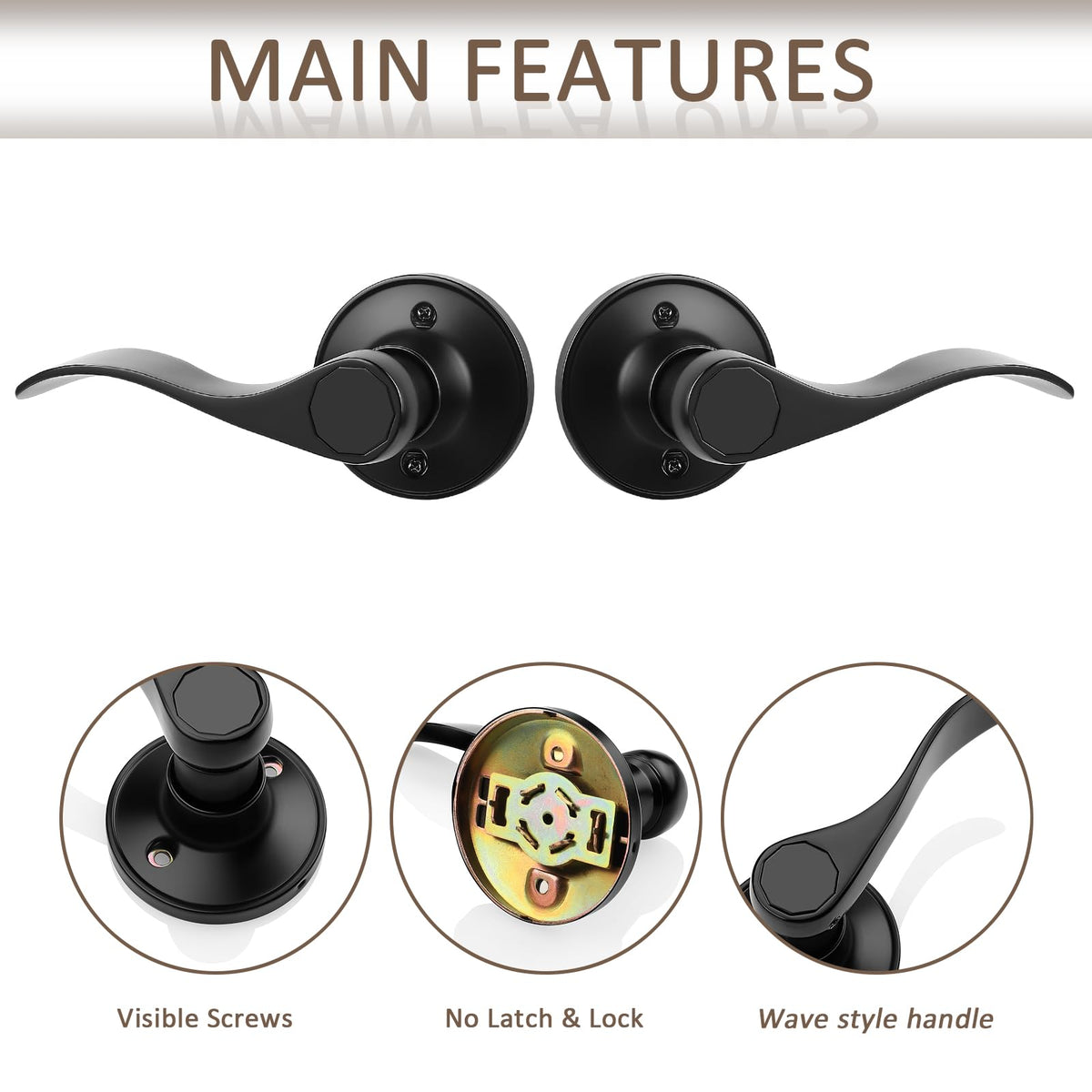 6 Pack Dummy Door Lever Door Handle for Left Hand and Right Hand, Wave Style French Door Handle with Black Finish