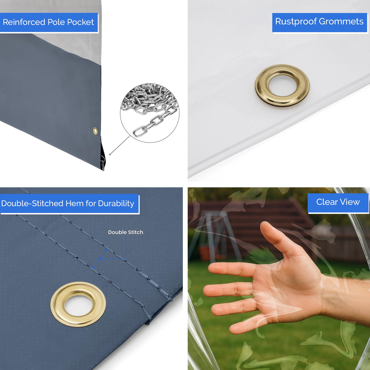 Vinyl Outdoor Curtains Waterproof - 12 oz Outdoor Clear Panel Curtains, Gazebo Curtains with Brass Grommets for