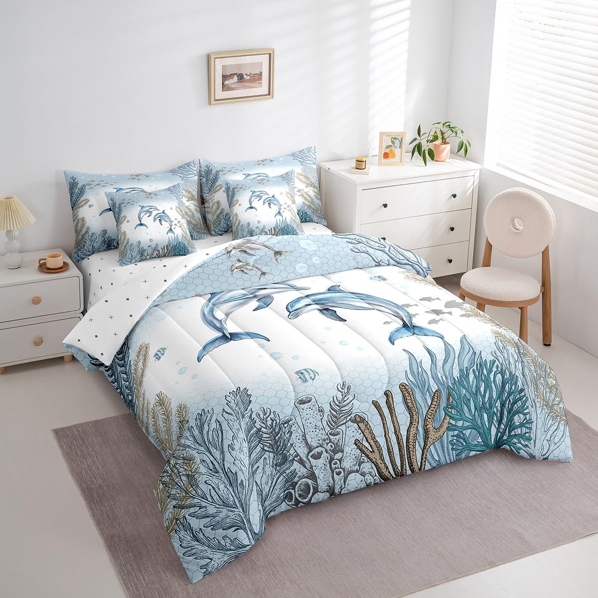 Dolphin Bed In A Bag 7 Piece Teal Blue Sea Coastal Comforter