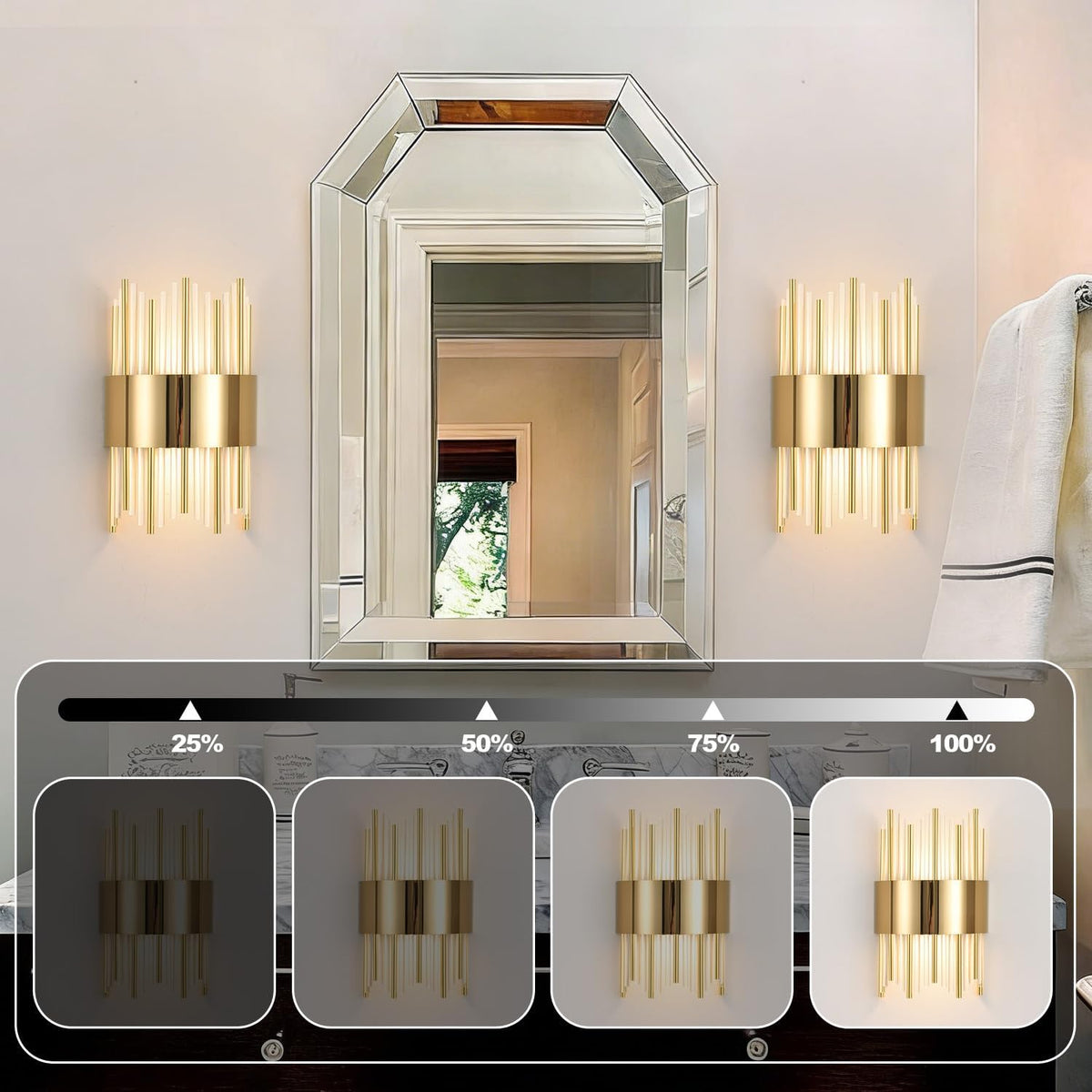 Crystal Sconces Wall Lighting, LED Modern Crystal Wall Sconces Set of Two, Art Deco Wall Sconce, Art Deco Sconce, for Bedroom, Living Room, Dining Room, LED 32W with Light Source,3000K