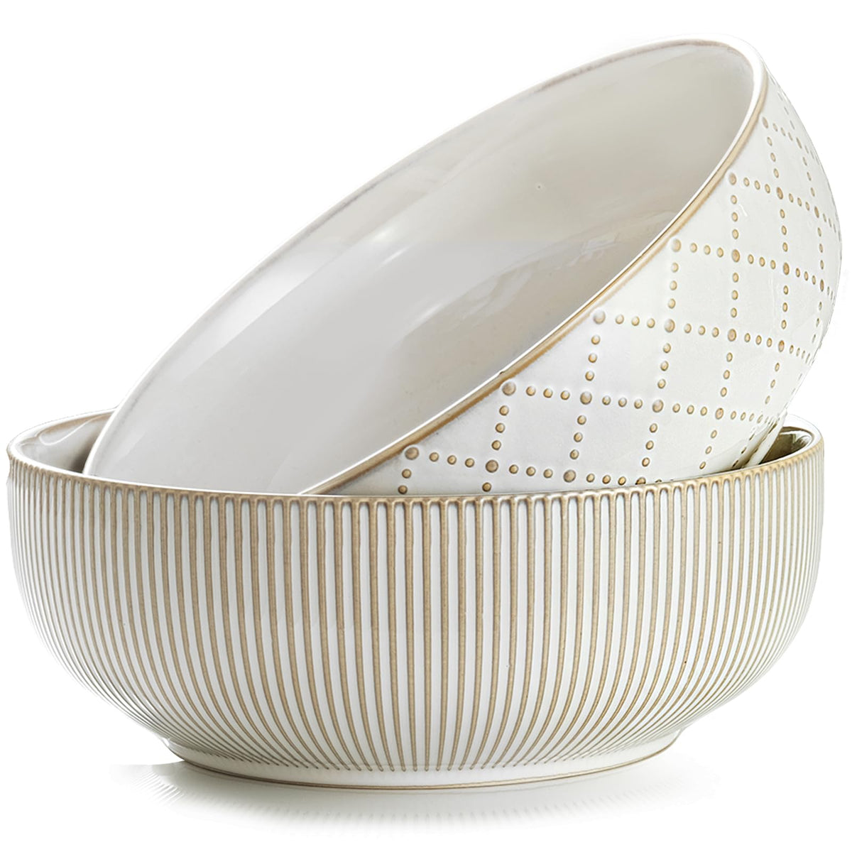 Large Serving Bowls (9.5 inch & 92 fl oz), Ceramic Salad Bowl Set of 2, Microwave and Dishwasher Safe