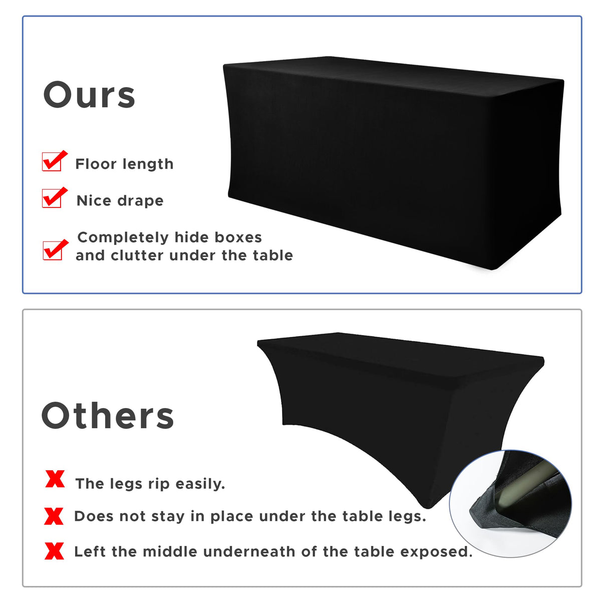 Black Rectangle Spandex Table Clothes For 6 Foot Rectangle Tables 4 Pack