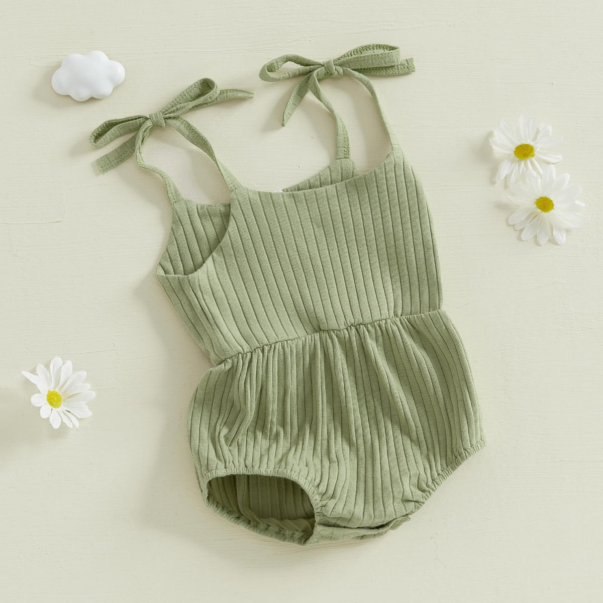 Newborn Infant Baby Girl Romper Ribbed Knit Sleeveless Spaghetti Strap One Piece Jumpsuit Bodysuit Summer Clothes