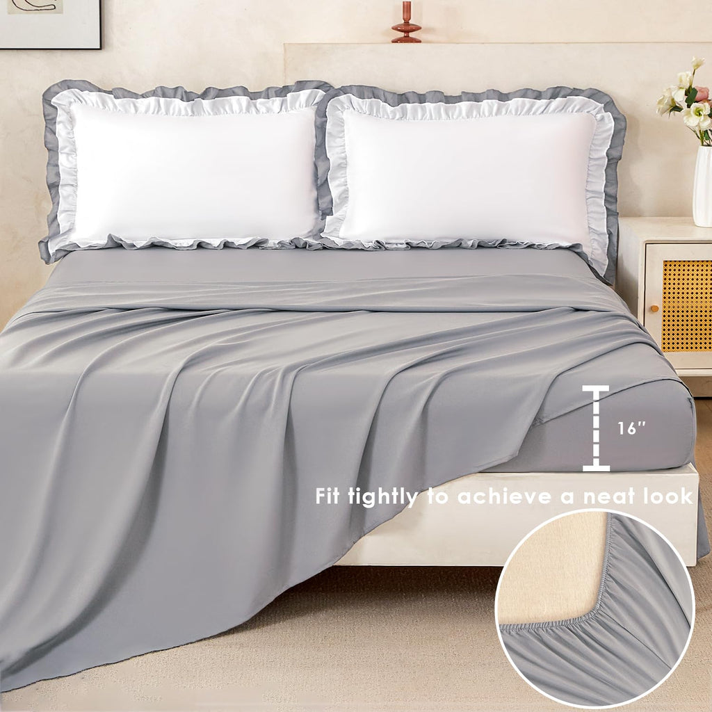 Ruffled Comforter Set White - Double Ruffle White Comforter 5 Piece Vintage Shabby Chic Bedding - Fluffy