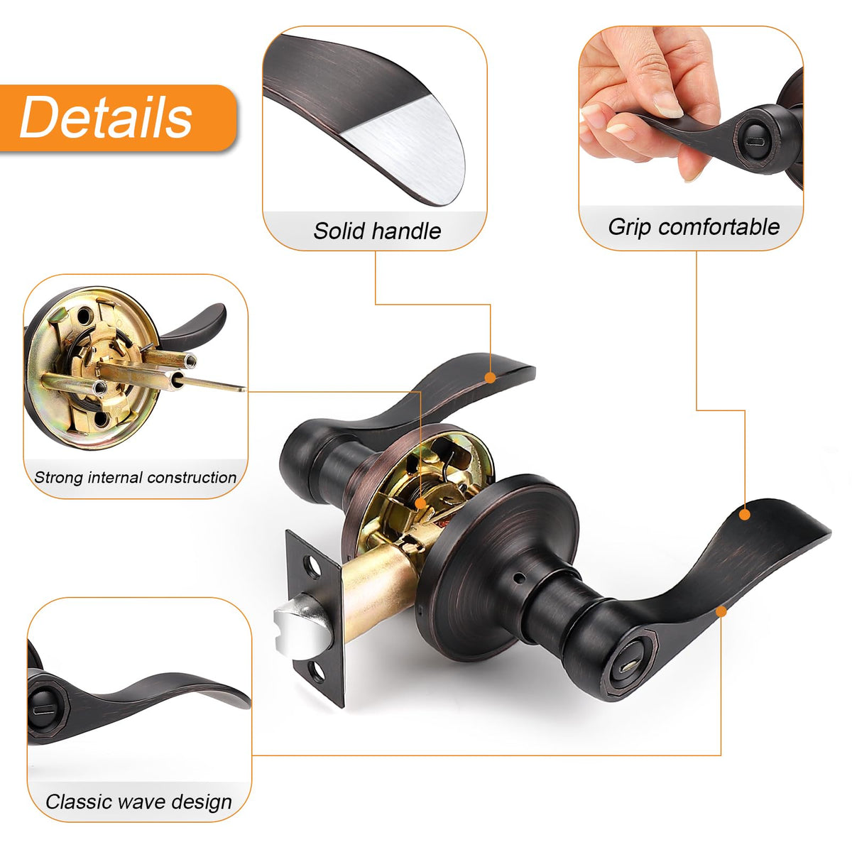 Wave Style Privacy Door Handles Interior Oil Rubbed Bronze Door Lever Lock Keyless Door Lockset Reversible Door