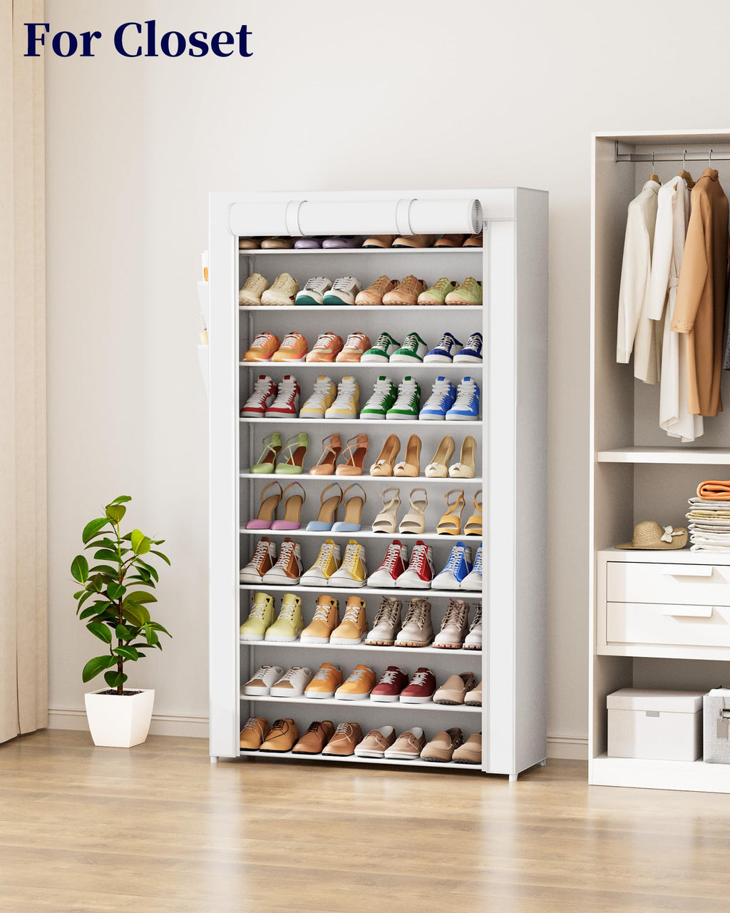 Large Capacity Shoe Storage with Side Pocket, Shoe Organizer for Closet, Entryway, Bedroom, Zapateras Organizer
