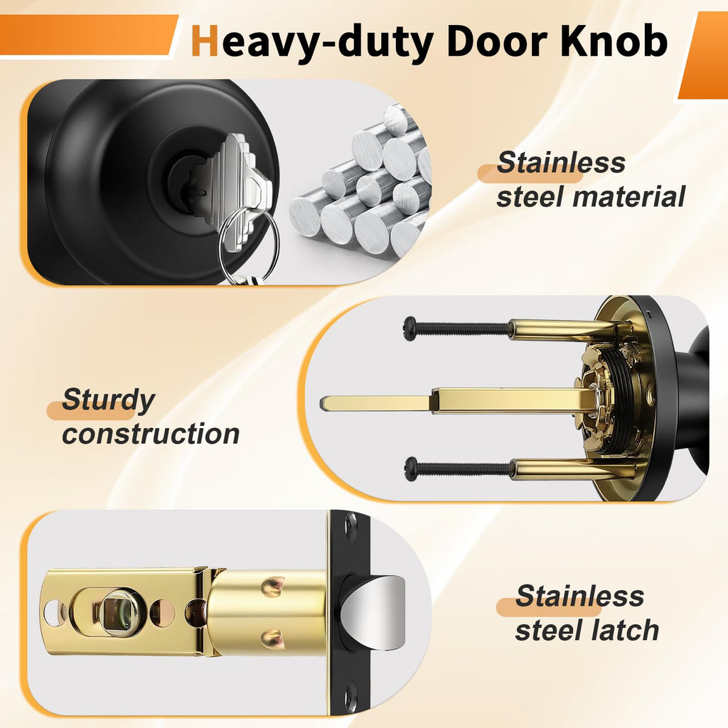 Keyed Entry Door Knobs, Exterior Interior Door Knob with Lock 5 Pack, Bedroom Bathroom Door Knobs with Same Key