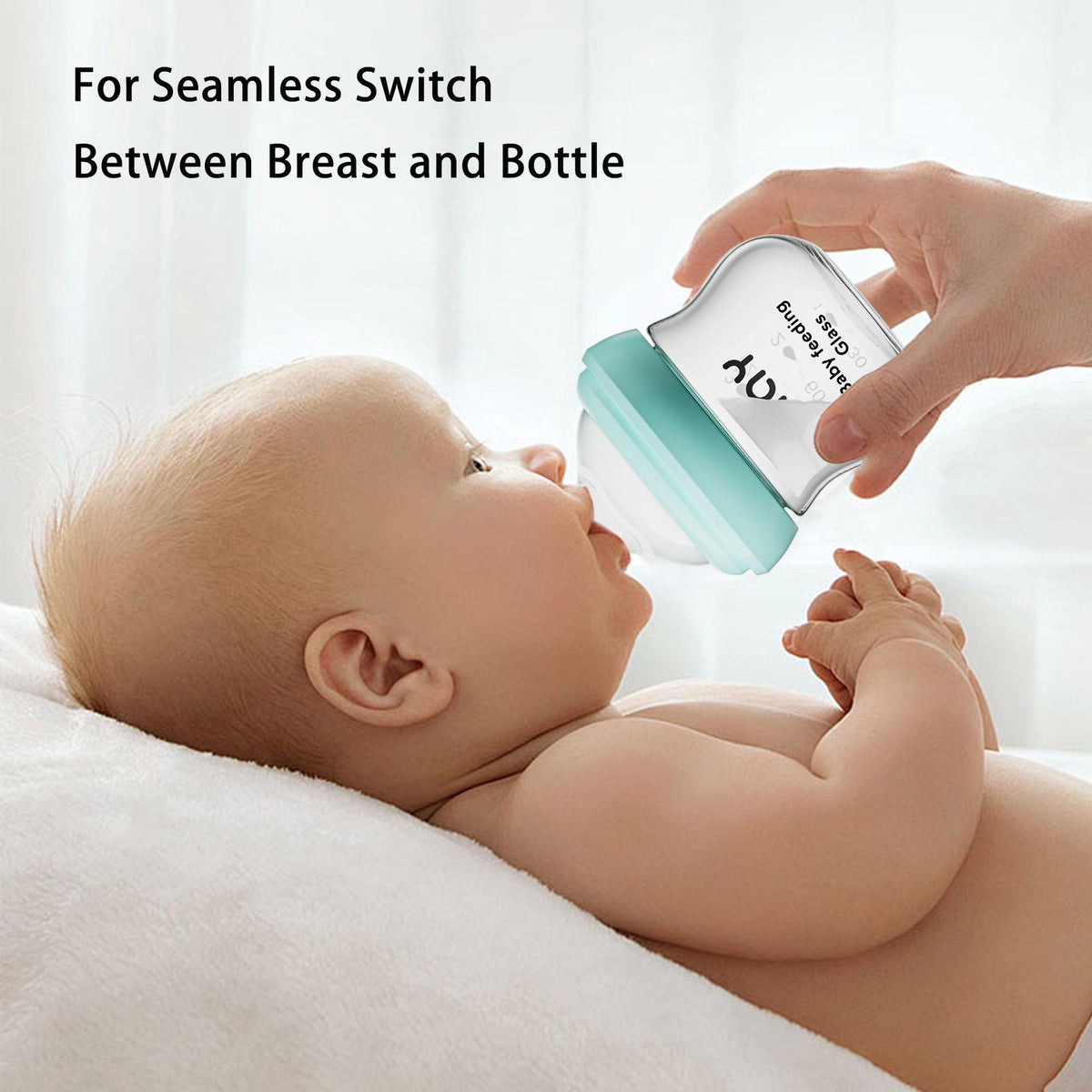 Natural Glass Baby Bottle for Breastfeeding Babies, 5.4oz Anti-Colic Baby Bottle with Natural Response Nipple(S)