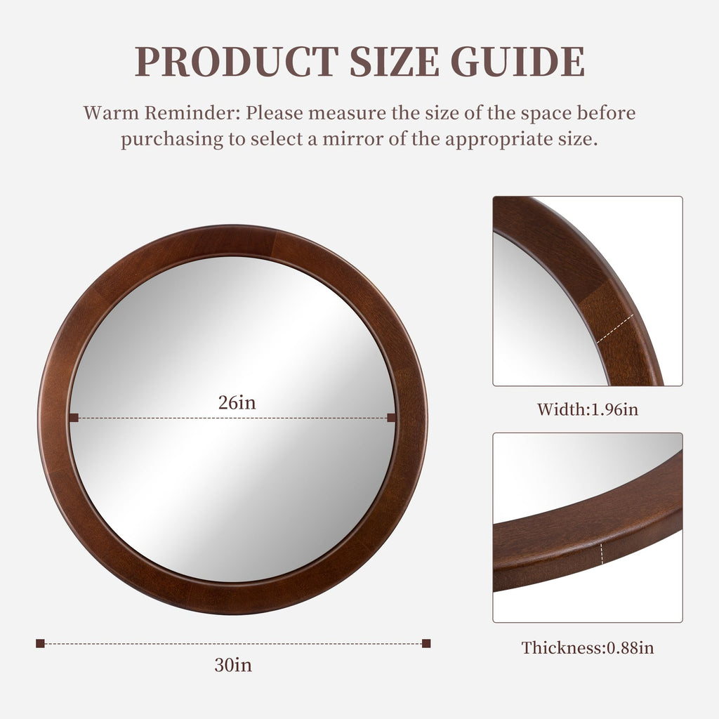 Round Mirrors 30 Inch,Wood Vanity Wall Rustic Mirror With Walnut Frame