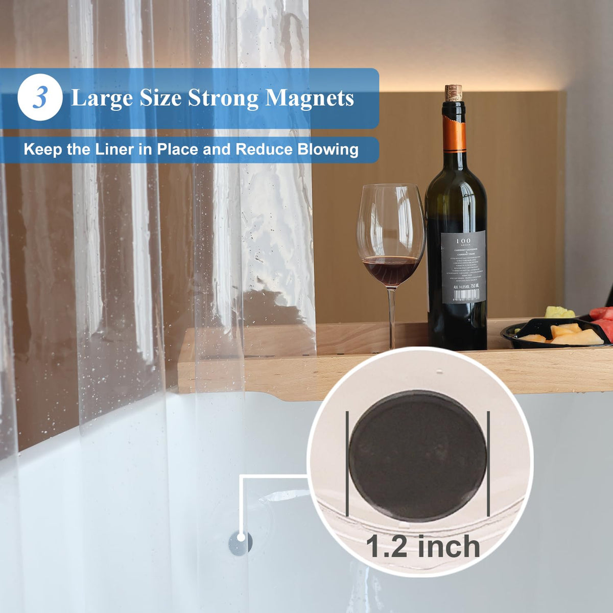 Extra Wide Shower Curtain Liner 108 x 72, Waterproof Heavy Duty Clear Vinyl Shower Liner and Bathtub, 18 Plastic Hooks