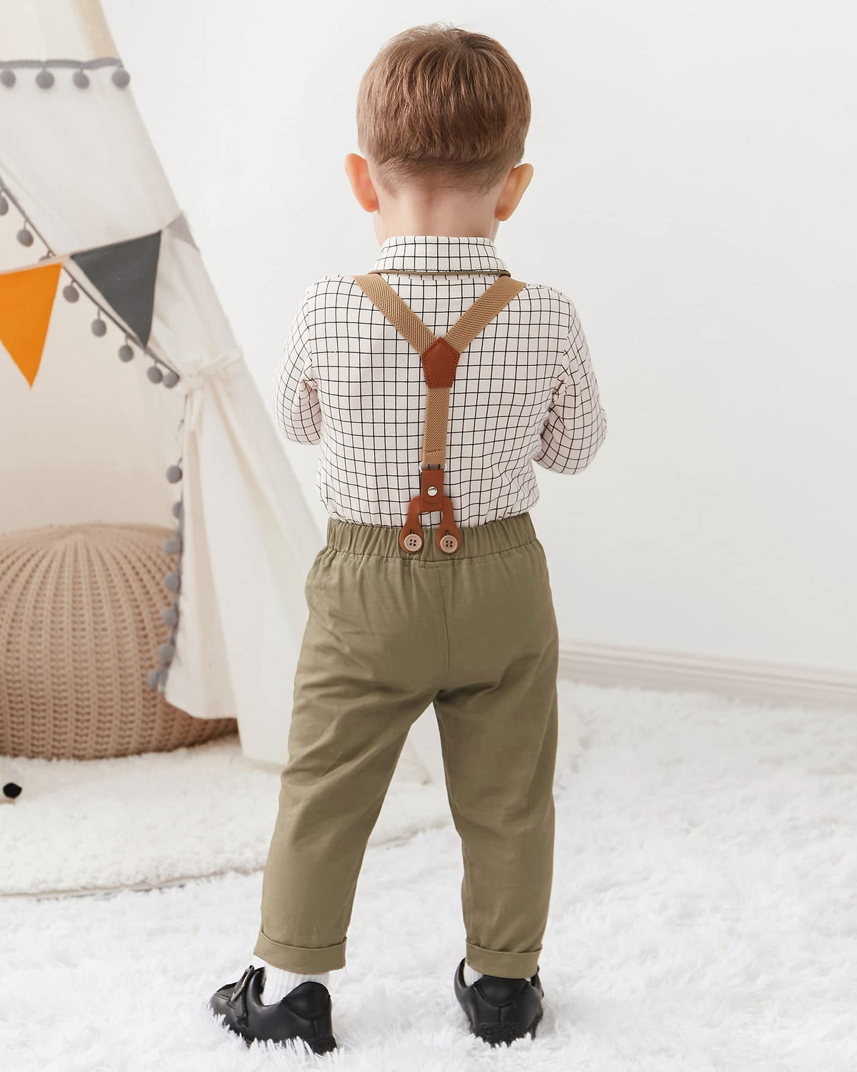Baby Boy Gentleman Outfit Baby Boy Clothes Dress Shirt/Bowtie/Suspender Pants Set Green