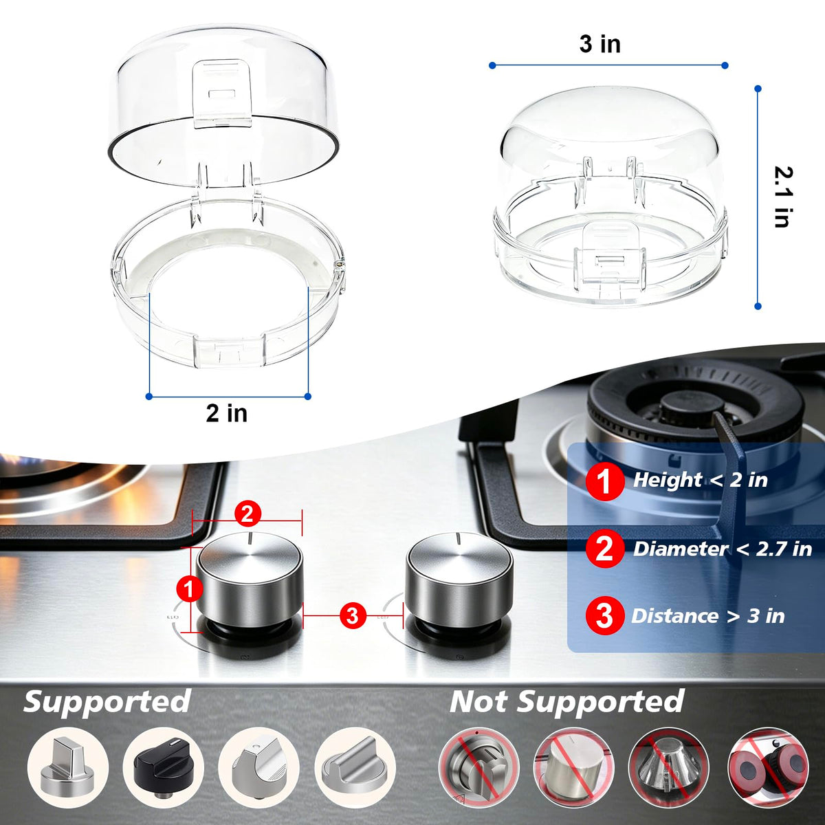 Stove Knob Safety Covers 5 Pack, Dual-Button Oven Knob Covers, White