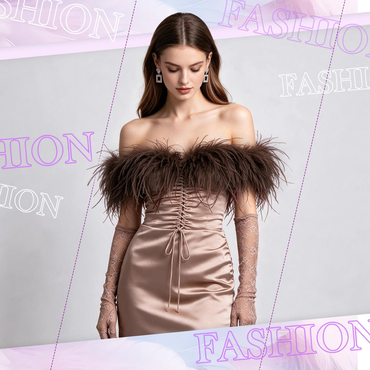 Coffee Ostrich Feathers Trim Sewing Fringe 2Yard 4-7inch for DIY Dress Sewing Craft Clothing Latin Wedding Dress