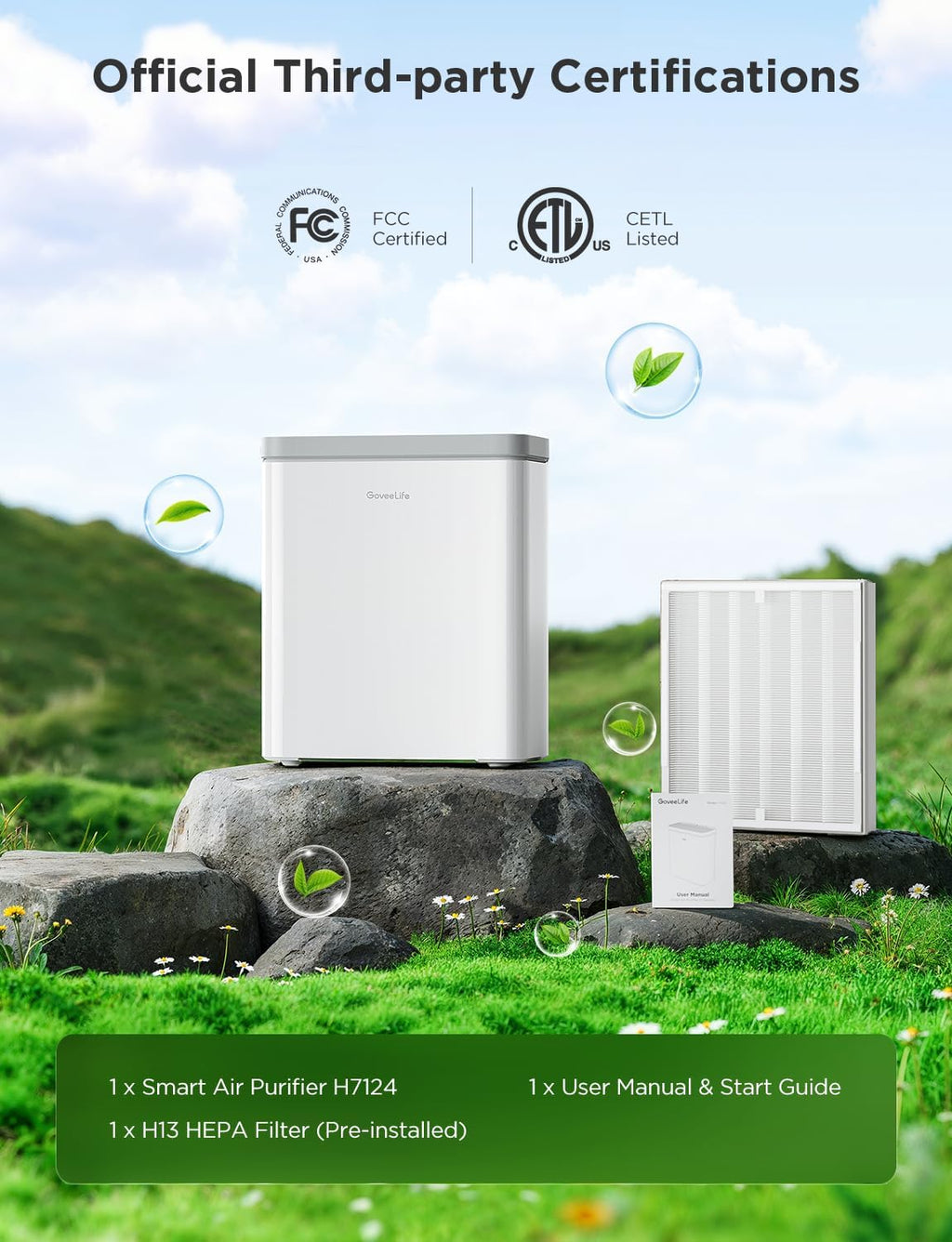 Smart Air Purifier for Home Large Rooms, Covers up to 1046 ft², PM2.5 Monitor, Sleep Mode, 3-in-1 Filter Air Purifier