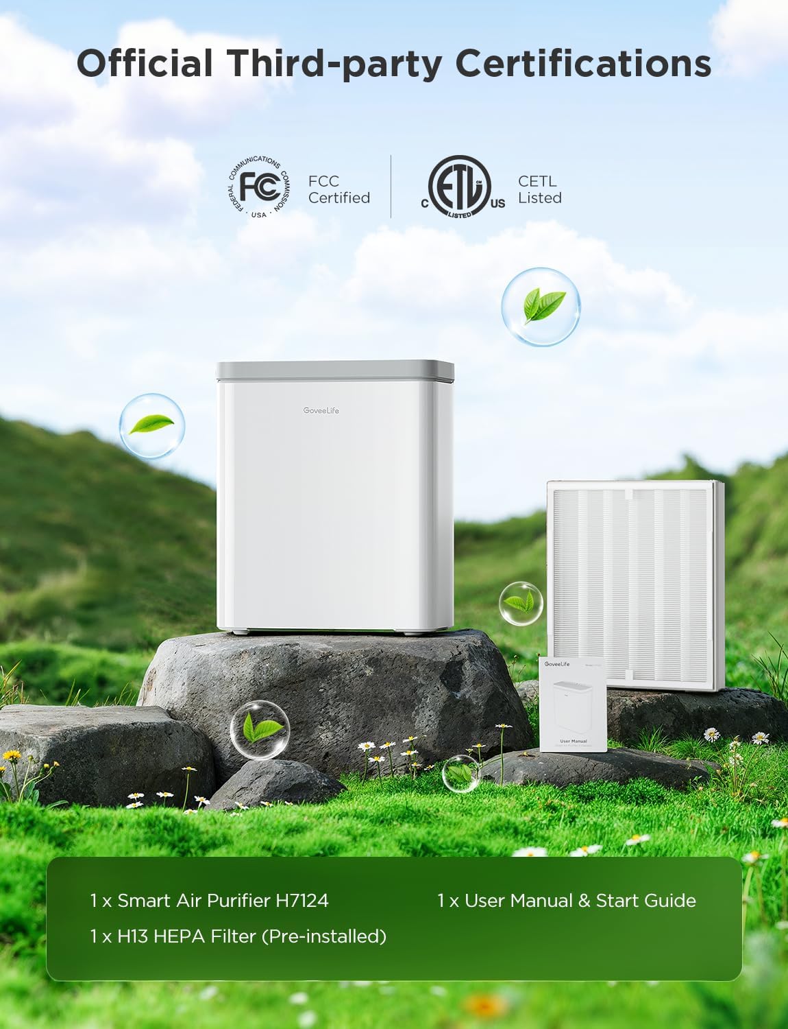 Smart Air Purifier for Home Large Rooms, Covers up to 1046 ft², PM2.5 Monitor, Sleep Mode, 3-in-1 Filter Air Purifier