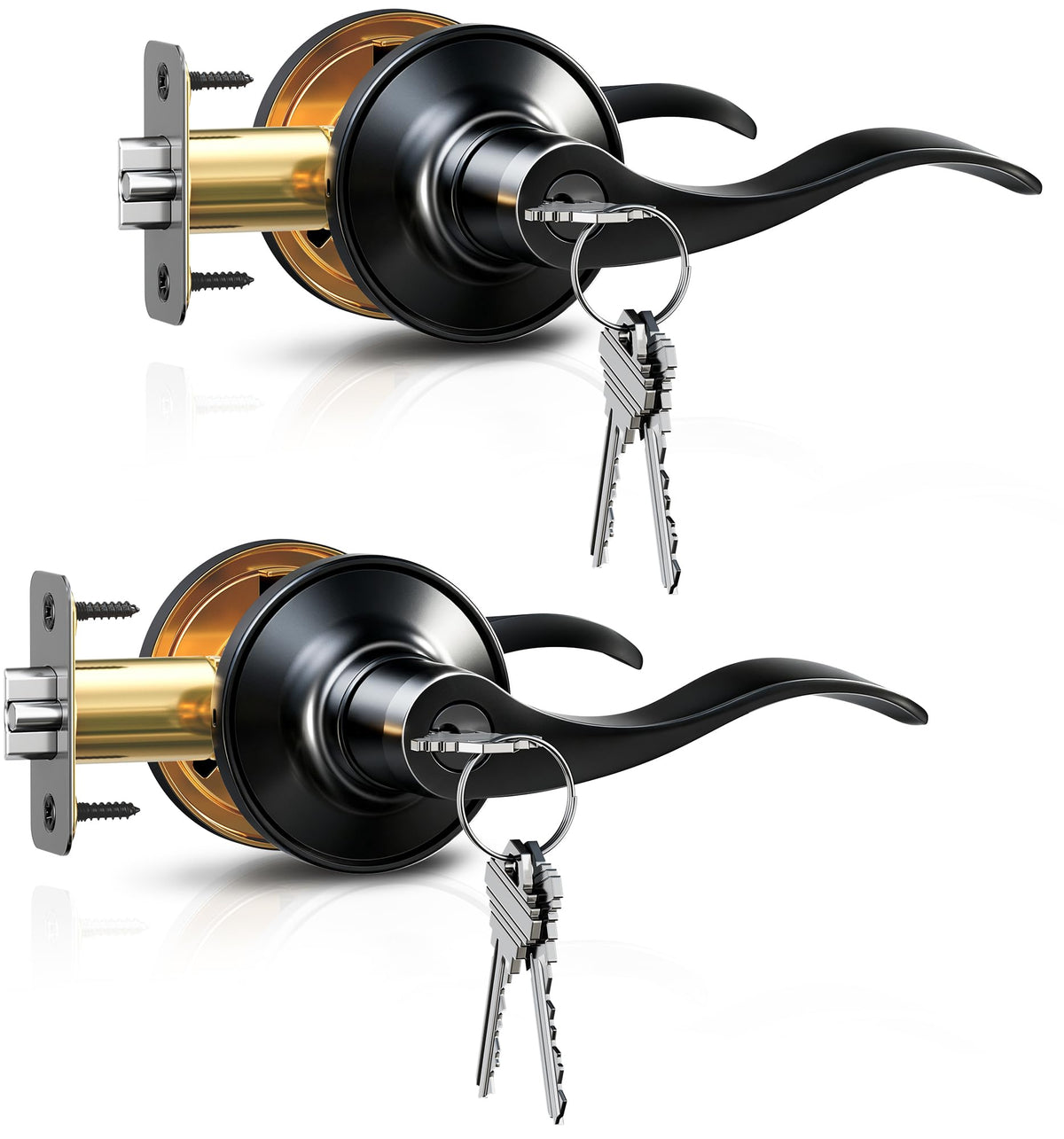2 Pack Keyed Alike Entry Door Handles with Locks & Keys, Matte Black