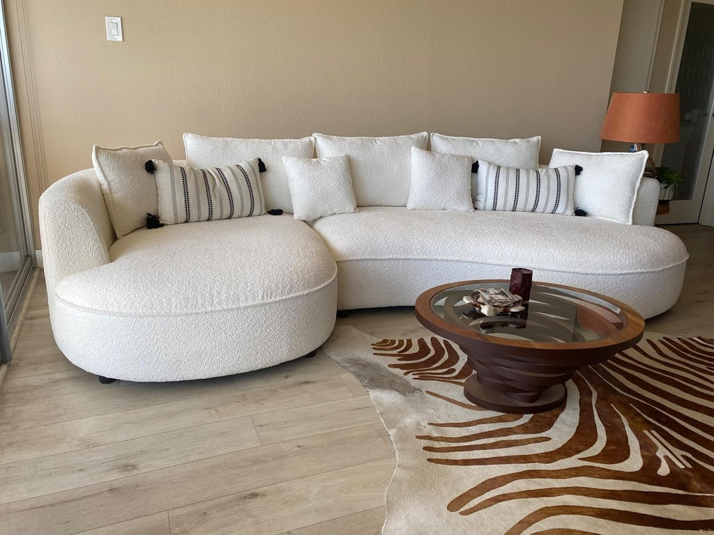 125'' Curved Sofa Cloud Boucle Couch with Chaise Lounge, L-Shape Modern Sectional Luxury Upholstery 5-Seat Sofa