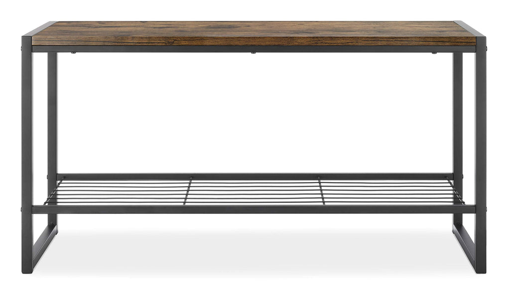Entryway Bench, 35.5 Inch Modern Industrial Shoe Bench with Storage Shelf, Wood and Metal Shoe Rack Bench Seat