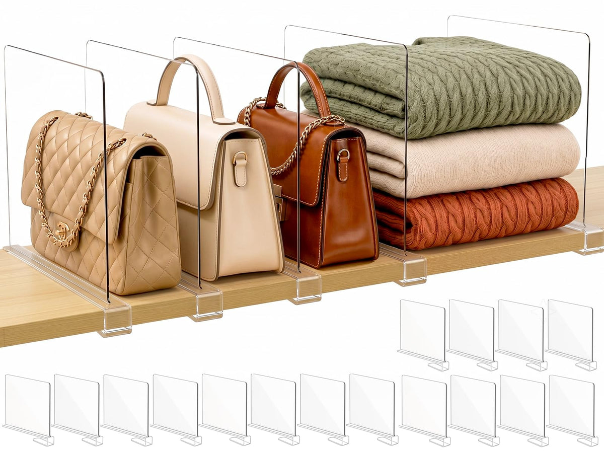 Shelf Dividers Purse Organizer for Closet: Acrylic Clear 16 Pack