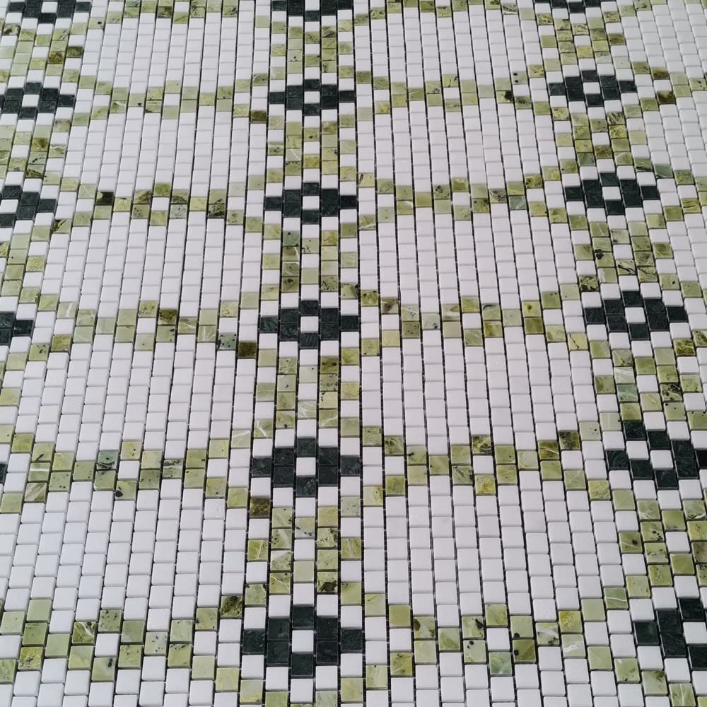 Thassos White Marble 5/8x5/8 Square Diamond Mosaic Tile w/Green Marble Polished Kitchen Bath Wall Floor Backsplash
