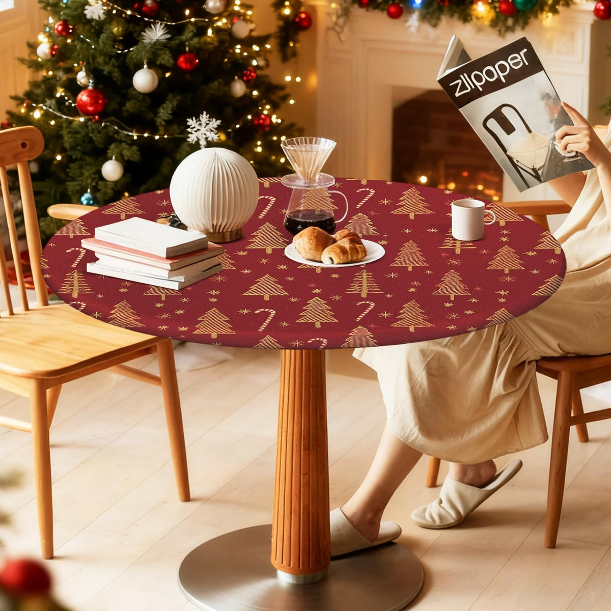Christmas Tablecloth Round Fitted Tablecloth Fits 37"-44" Tables