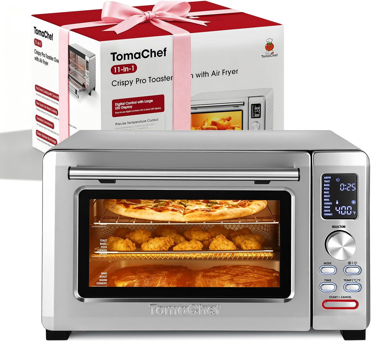 Air Fryer Toaster Oven Combo, 26.5QT Large Capacity with Visible Window, 11-in-1 Countertop Toaster Oven, 85% Less Oil