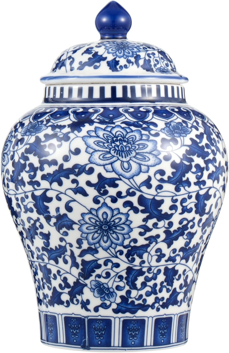 Blue and White Ginger Jar with Lid, 7.87 Inch Ceramic Chinoiserie Ginger Jar, Decorative Porcelain Ginger Vase