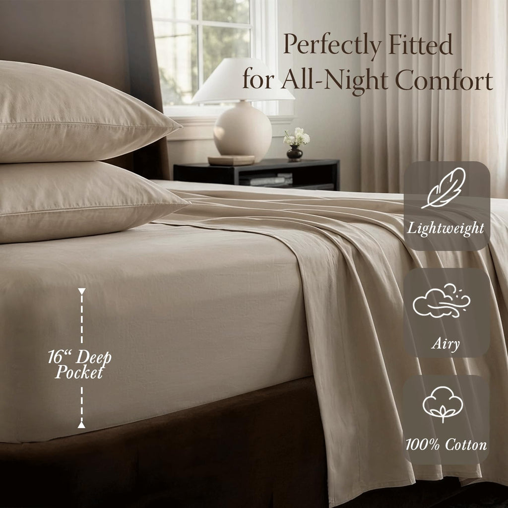 400 Thread Count Egyptian Cotton Full Sheet Set, Sateen, Beige