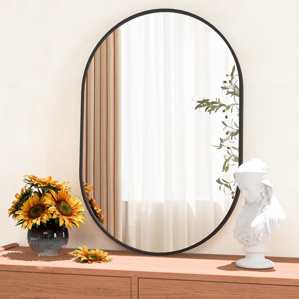 Oval Bathroom Mirror Capsule Wall Vanity Mirror, 24"x36" Pill Mirrors Wall Mounted Mirror, Large Modern Mirror
