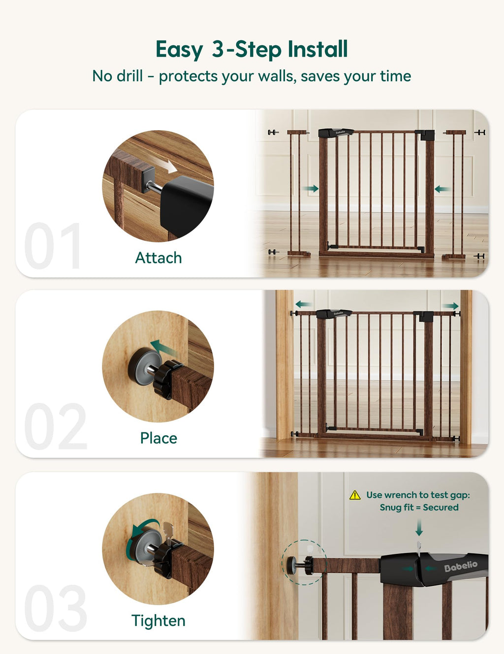 Baby Gate for Stairs No Drilling, 29-48 in Dog Gate